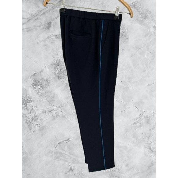 Theory 100% Silk Trousers Size 6 Navy Blue With Blue Side Stripe Detail - Picture 3 of 6